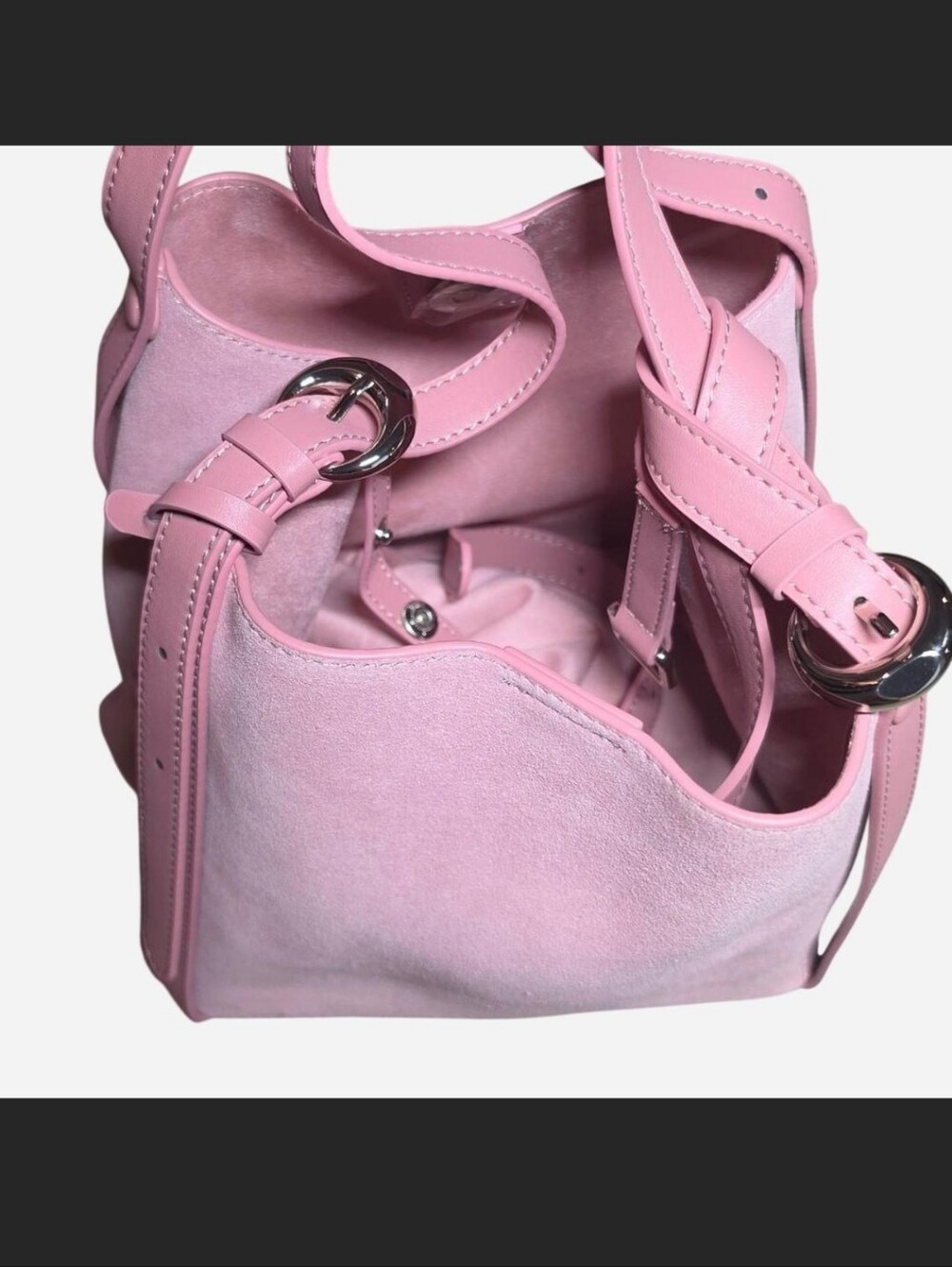 Suede Bucket Bag In Pink - Picture 7 of 9